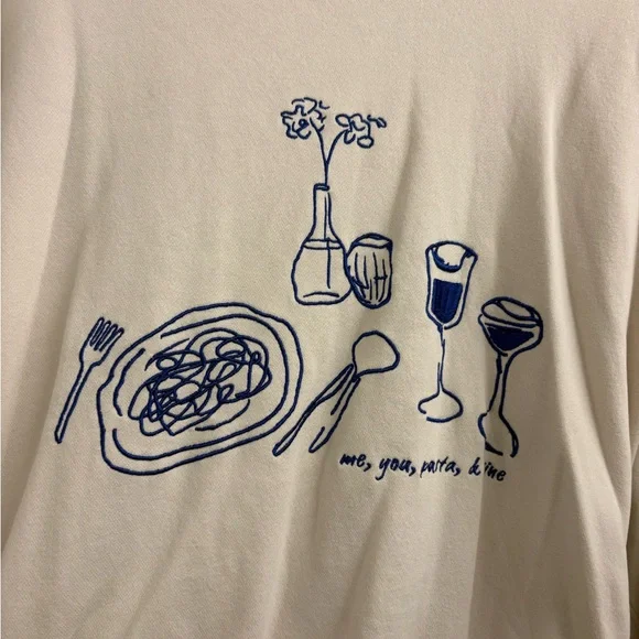 Abercrombie & Fitch Cream pasta and wineSweater with Blue Graphic - Picture 3 of 5